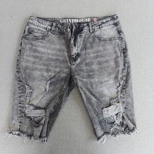 Grindhouse Shorts Mens 36 Grey Acid Wash Distressed Denim Raw Hem Streetwear